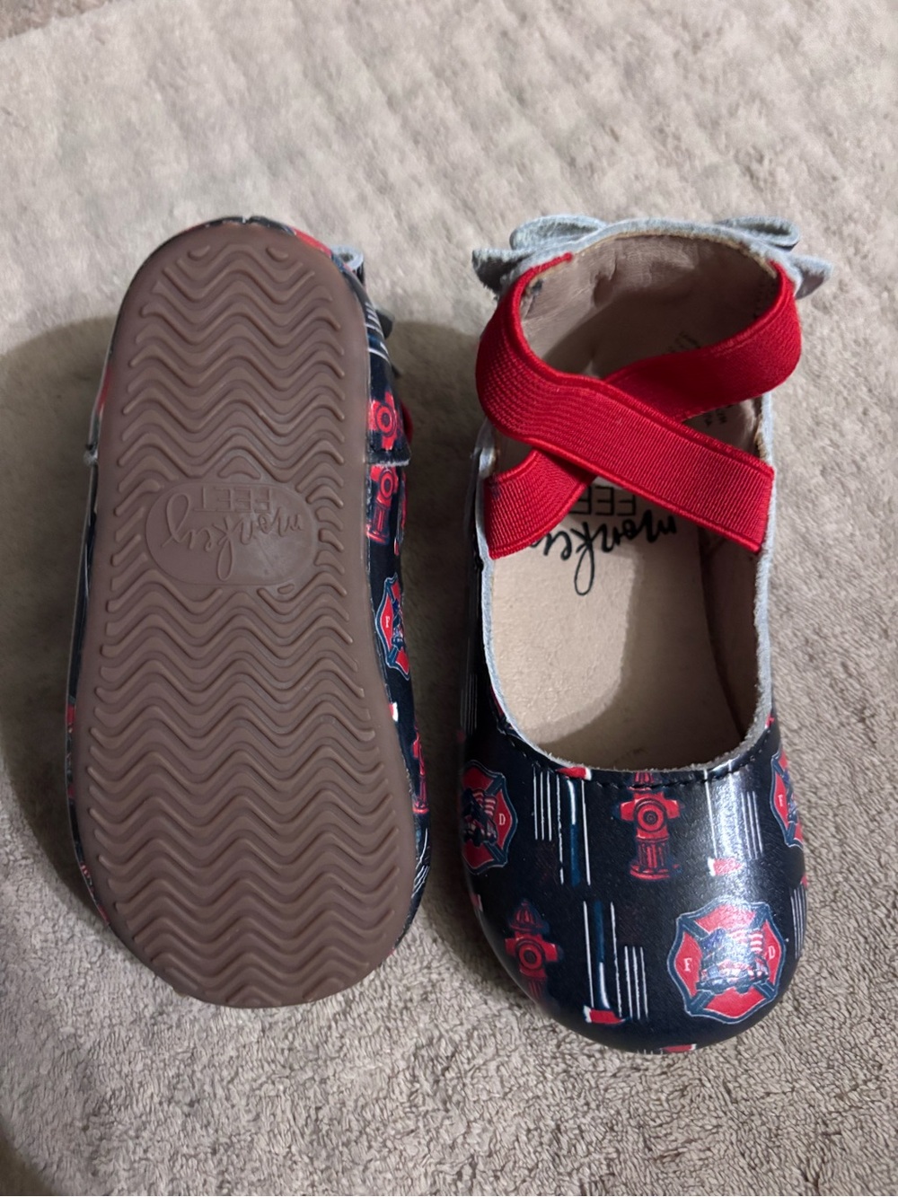 Monkey Feet Navy Red Firefighter Slip-On Shoes with Red Elastic Strap